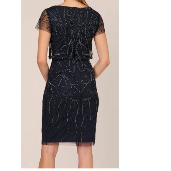 Adrianna Papell Beaded Embellished Overlay Dress Navy Blue Size 4 NWT - Picture 6 of 14